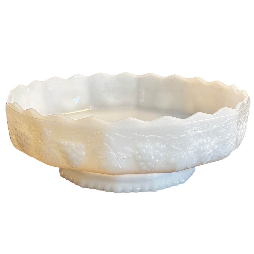Anchor Hocking‎ Fire-King Milk Glass Paneled Grape Footed Serving Bowl 10 inch